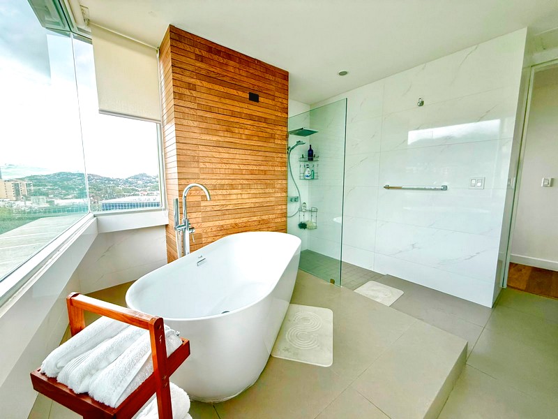 Baño principal con tina exenta y ducha